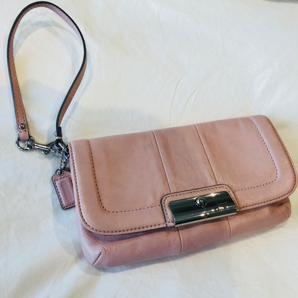 Coach leather rose pink wristlet clutch
